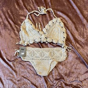 New Crochet Hippie Boho Festival Bikini Adjustable Small Cream Summer Swimwear